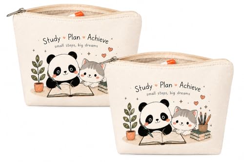 Image of DRUDRAYA Canvas Cute Panda & Cat Pouch | Storage Zipper Bag (Pack of 2)