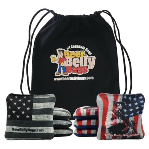 Beer Belly Bags Cornhole - Competitive Series 8 Bags Resin Filled - Double Sided - Sticky Side | Slick Side - Basketweave (Flag/Military)