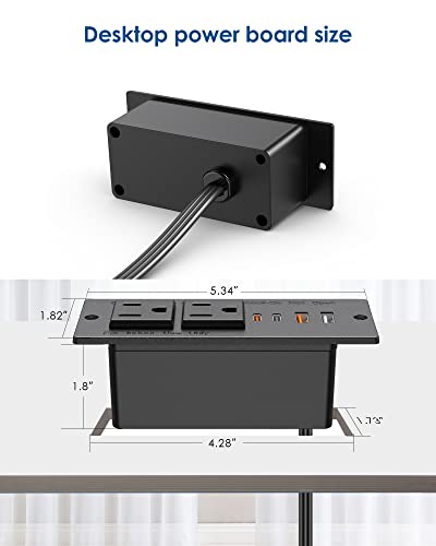 30W USB C Recessed Power Strip,Flat Plug Power Strip,2 Outlets 4 USB Ports,Furniture Flush Mount Desk Outlet,Recessed Outlet for Side Table/Sofa Table,10ft Cord(Black) - Thumbnail 6