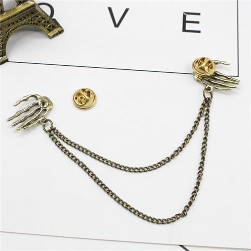 Image of WCRAZYE Vintage Skull Brooch Personality Punk Creative Collar Pin Long Tassel Chain Brooch Ghost Claw Brooch Pin for Women Men's Accessories Unisex Shirt Collar Suit Badge