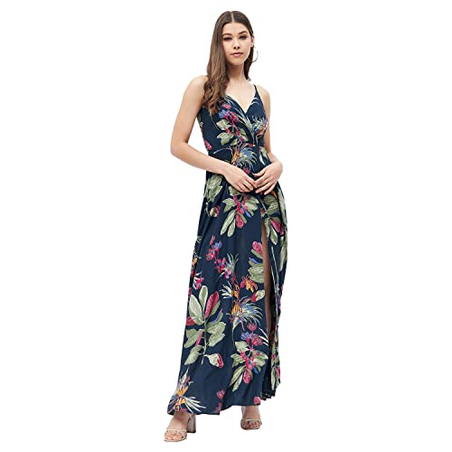 Image of Harpa Women's Rayon Modern Maxi Casual Dress (GR6387A- Blue Medium)