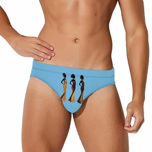 African U.S Women Men's Swimming Trunks Briefs Beach Swimwear Low Rise Bikini Swimsuit Print Bathing Suit