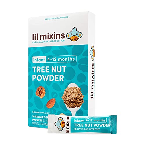 Lil Mixins Early Allergen Introduction Powder, Tree Nut | Baby Stage 1-3, For Infants & Babies 4-12 Mo., Support Healthy Food Tolerance | Individual Packets, 2 Month Supply