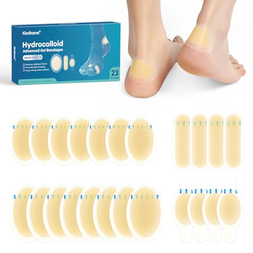 23 Pièces Pansements Ampoules - Kimihome - Pansements Invisibles en Gel Hydrocolloïde - Blisters adhésifs pour talon, pied, orteil (pack varié)