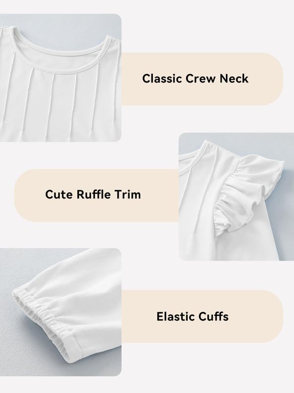 Girls Long Sleeve Shirts Casual Ruffle Trim Crewneck Blouse Tops 6-15 Years4