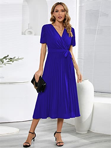 Robe midi plissée de vacances d'été à taille élastique confortable - 5