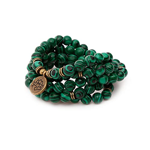SJUENSXH Mala Bead Strand Bracelet, 108 Buddhist Prayer Beads Yoga Meditation Green Malachite Beads Necklace Women man - Thumbnail 6
