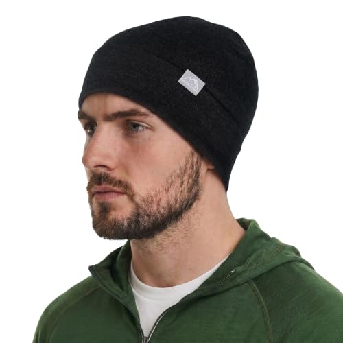 Merino Wool Beanie for Men & Women - 100% Merino Skull Cap 17.5um - All Season Unisex Adult Hat for Running, Hiking, Skiing (Charcoal Grey)