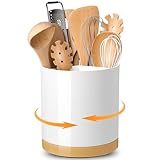 Kitchen Cooking Utensil Holder, 360° Rotating Large Utensil Crock, 6.3' Unbreakable for Countertop, for Farmhouse Kitchen Decor with Rotatable and Detachable Base (Melamine)