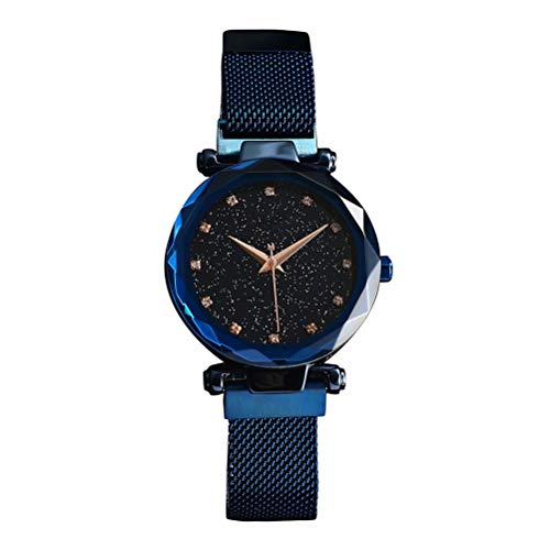 Damen Quarzuhr,Frauen Sternenhimmel Design Strass Quarz Uhren Elegante Wasserdichte Quarz Armbanduhr Magnetband Sternenhimmel Strass Freizeituhr für Frauen Cover