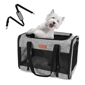 Large Cat Dog Carrier for Pet Up to 20 Lb – 20×13×13 in, Top & Side Entry, Foldable, Soft-Sided Pet Carrier with Ventilated Anti-Scratch Mesh & Car Seat Buckle for Car, Travel and Vet – Grey