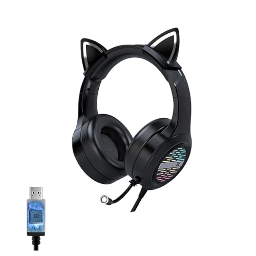 �Q�[�~���O�w�b�h�Z�b�g �L���w�b�h�z�� �I�[�o�[�C���[ ���O���L�� �L�̖ڂ̋P�� USB�L�� 360°��] RGB���C�g �m�C�Y�L�����Z�����O Xbox One X/PS4 Pro/PS5/Switch/�X�}�z/�R���s���[�^�[/Laptop/Pad�Ȃ�