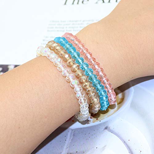 Shareky 4 Sets Beaded Bracelet Set Crystals Stretch Bracelet Swarovski Sparkling Bracelet For Girls 4Pieces #TOP1