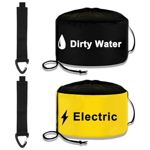 Image of 2-Pack Waterproof RV Hose Storage Bags with Drawstring Mesh Top, RV Tools Accessories Bag for Fresh /Black Water Sewer Hoses and Electrical Cords, Sewer Hose Bag, Black and Yellow