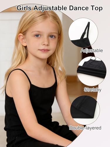 Image of Girls Undershirts Camisole Tank Tops for Kids with Adjustable Straps Cotton Dance Cami for Teen 5-12 Years