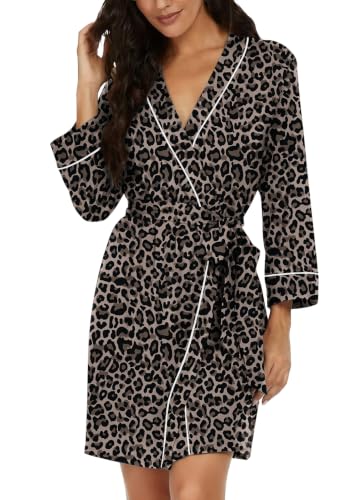 Image of PrinStory Womens Robe Knee Length Soft Knit Bathrobe S-2XL | V-Neck 3 /4 Sleeve Robes with Pockets, Lightweight, Breathable Bath Robe for Shower, Spa, Travel, Home, Party, Nursing