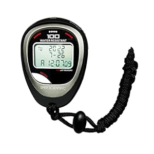 Sper Scientific 100 Memory Water and Shock Resistant Stopwatch 810036A – Stopwatch/Timer with 100 Split/Lap Memory, 20-Hour Countdown, 4 Timing Modes, Pacer, Clock/Calendar, Belt Clip & Lanyard