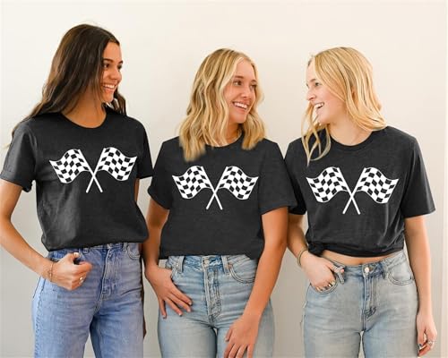 Racing Shirt Women Checkered Flag Printed T-Shirt Race Day Tee Funny Racing Apparel Causal Short Sleeve Tops2