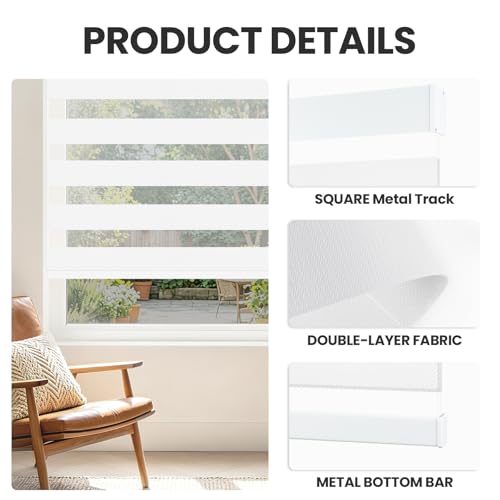 Image of Motorized Blinds with Remote Control 75% Blackout Electric Zebra Blinds for Windows Compatible with Alexa Google for Home Office White, Custom Sizes