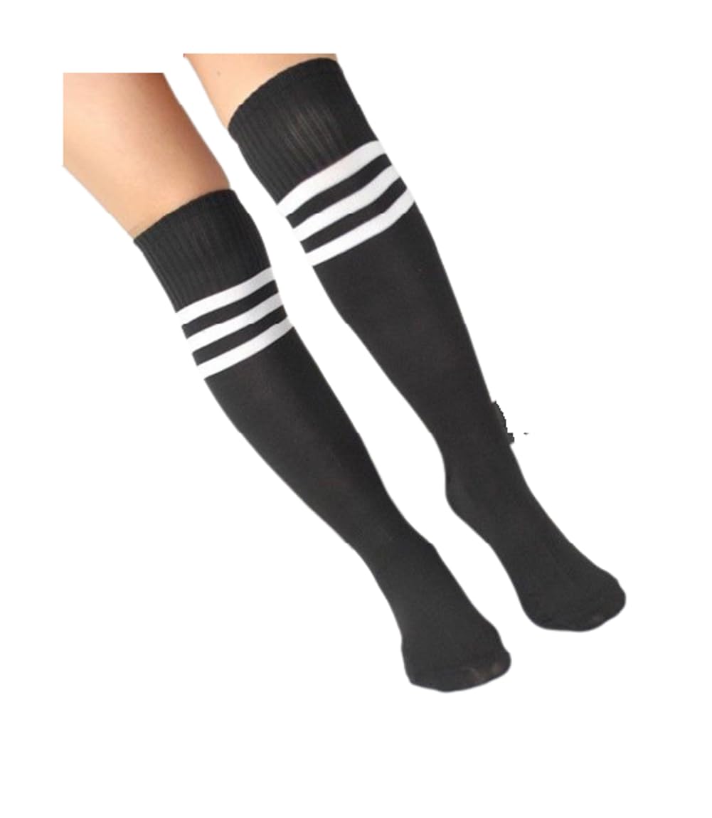 Amax Unisex Black 4Pk Of Football Stripe Sportssocks Stretchy Compression Non-Slip Knee High Tube Soccer Athletic Long Multi Color Stripe Design Socks For
