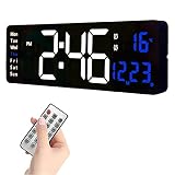Petilleur Digital Wall Clock with Remote Control, 16 in Large Wall Clocks，Adjustable Brightness Ala