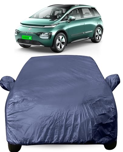 Image of Autofact Car Body Cover for MG Windsor | Triple-Stitched, Windproof with Buckle Belt, Elastic Hem, UV Protection, Scratchproof & Dustproof, Soft Feather-Like Fabric for All-Weather Protection (Navy)