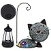 Glintoper Solar Garden Statue Cat Figurine with Lantern, Outdoor Metal Kitten Whimsical Lawn Porch Yard Art, Mothers Day Ideal Gifts, Lighted Ornaments for Patio Pathway Yard Decoration