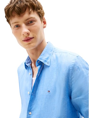 Image of Tommy Hilfiger Men's Long Sleeve Casual Linen Button Down Shirts in Regular Fit
