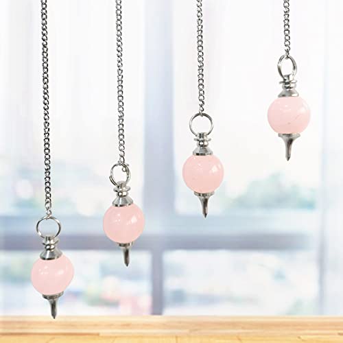 Image of Original Rose Quartz Crystal Stone Ball Pendulum | Natural Love Stone Dowsing Pendulum Meditation Tool | Healing Crystal for Reiki, Chakra Balancing & Feng Shui | Vastu Decorative Item for Home