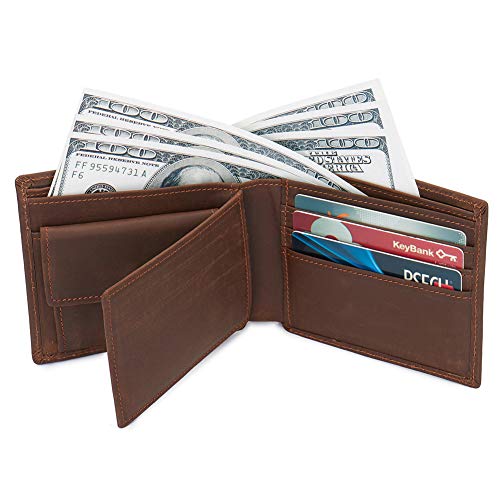 Men's RFID Blocking Vintage Cowboy Genuine Leather Bifold Wallet With Coin Pocket Large Dark Brown3