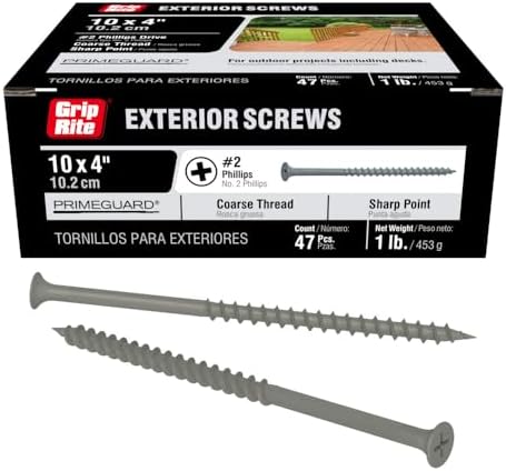 Grip-Rite Exterior Screws - Safe for Use in Treated Lumber - #2 Phillips Bugle Head - Coarse Thread Deck Screws - PrimeGuard Coating - 1lb Box - #9 x 4 - Gray - PTN4S1
