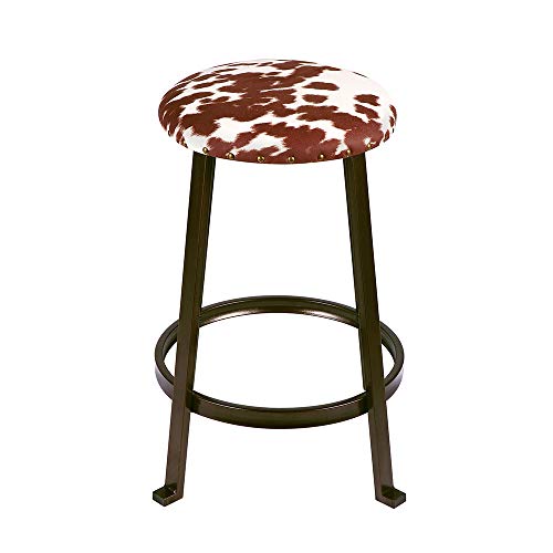 Gia 24-Inch Counter Height Round Metal Bar Stools With Shorthorn Cowhide Print Linen Upholstery, Bronze, Set Of 2 #TOP2