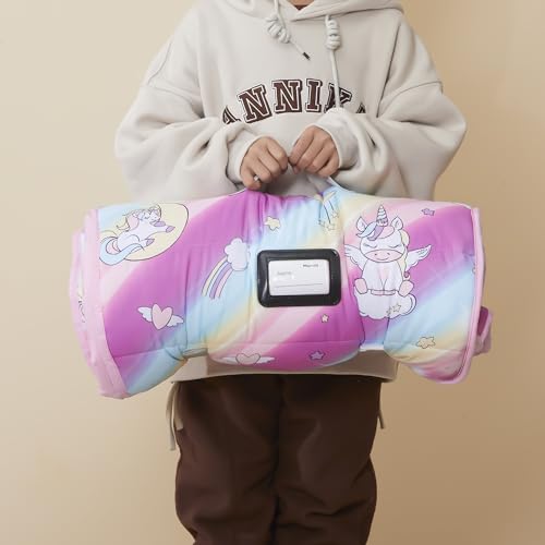 Image of MORAIS Toddler Nap Mat with Pillow and Blanket, 52 inch x 20 inch Lightweight and Soft Nap Mat for Preschool, Daycare, Travel Sleeping Bags