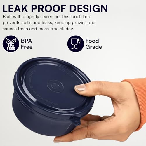 Image of PRESCO Insulated Lunch Box Set (3 Microwave Safe Inner Steel Containers,600 /450 /290ml; with Steel Spoon) with Insulated Fabric Bag, Lunch Box for Office Use, Leak Proof, Tiffin Box for Men