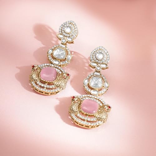 Image of Rubans Drop Earrings American Diamond Crystal Stylish Trendy Jewellery Gift for Women & Girls