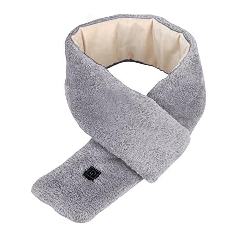 Heated Scarf,Coral fleece scarf with Heating Pad,Rechargeable Warm Scarf Fluffy Winter Warmer Neck Wrap for Pain Relief Thermal Neckerchief Sheer Scarves (Grey) Cover