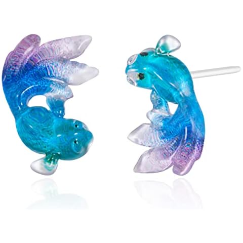 Plastic Earrings, KMEOSCH 2 Pairs Small Goldfish Plastic Earrings Studs for Sensitive Ears (Blue) Cover
