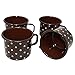 4 tazze in metallo smaltato marrone cioccolato a pois, 500 ml