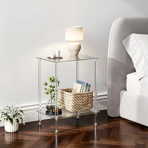 IRCPEN Table d'appoint en Verre Bout de Canape Transparente Petite Table Basse à 2 Niveaux Bouts de Canapé de Salon Tendance Convient pour Les Salons Les...
