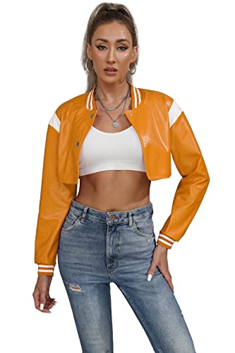 Women Leather Jackets-Faux Motorcycle Cropped Moto Biker Coat Short Lightweight PU Leather Bomber Jacket Women