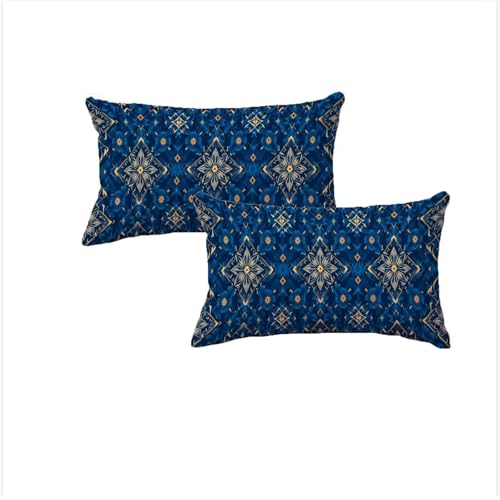 Housse coussin 50x70 velours design géométrique bleu - 2
