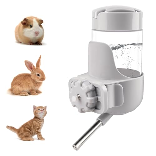 Image of Depets Guinea Pig Water Bottle No Drip, 12 oz Small Animal Water Dispenser | Top Refill Cage Water Bottle with Screw Fastener, ABS Material, for Rabbit Hamster Rat Ferret Kitten, Gray