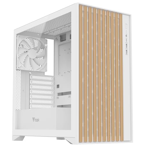 Itek case WOODY - Gaming Tower, ATX, 3x14cm White fan, 2xUSB3, Type-C, Wood Front, Temp Glass Side...
