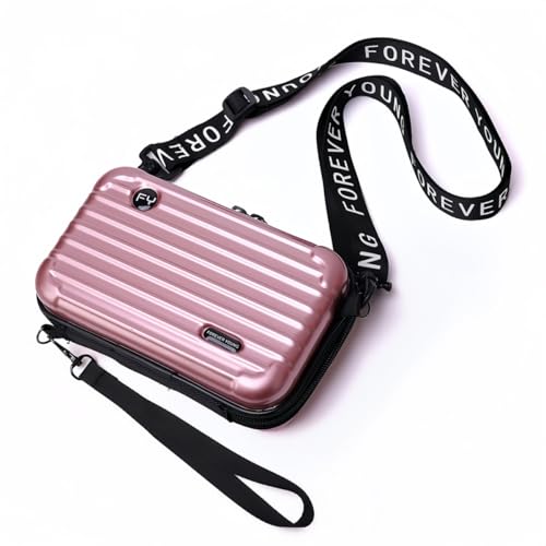 Mini Luggage Crossbody Bag - Stylish and Durable Hard Shell Travel Purse with Adjustable Forever Young Strap for Women - Light Pink
