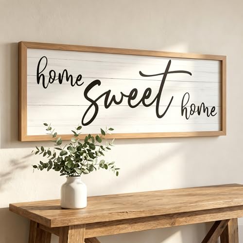 LianheCy Home Sweet Home Sign Wall Decor 4015 Large Framed Wood Wall Art Sign Rustic Farmhouse Wall Decor for Living Room Entryway Bedroom Home Decoration Gift (White)