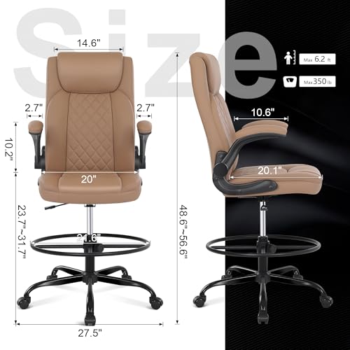 Image of Misolant Drafting Chair, Tall Office Chair for Standing Desk, Standing Chair with Adjustable Height and Flip-up Armrest, Leather Drafting Chair, High Office Chair for Counter Height Desk
