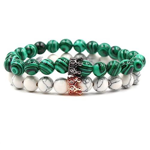 Cadeau de couple pour homme et femme : duo de bracelets opale et couronne royale