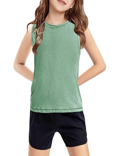 Image of Haloumoning Girls Tank Tops Kids Sleeveless Athletic Lightweight Cute Summer Top Dancewear 5-14 Years