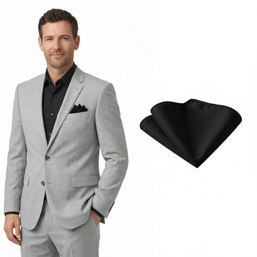 Black Pocket Squares for Men Satin Pocket Square Solid Color Luxury Handkerchief for Suits & Tuxedos Wedding Groomsmen Party Business Formal & Gift Wear