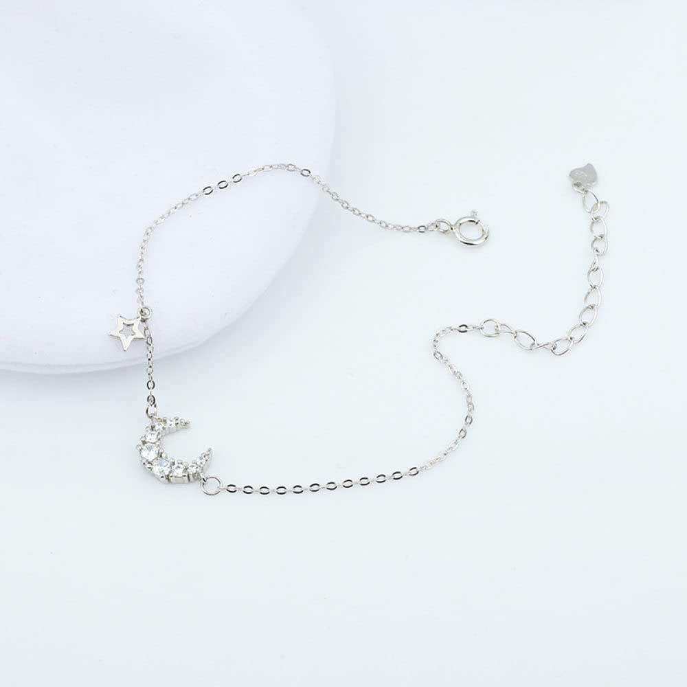 LYGXWJFC Bransoletki dla kobiet, S925 Sterling Silver Bangle Star Moon Cyrkon Charm Bransoletka Dainty Silver Bransoletki Biżuteria nieskończoności Dla kobiet Dla dziewczynek